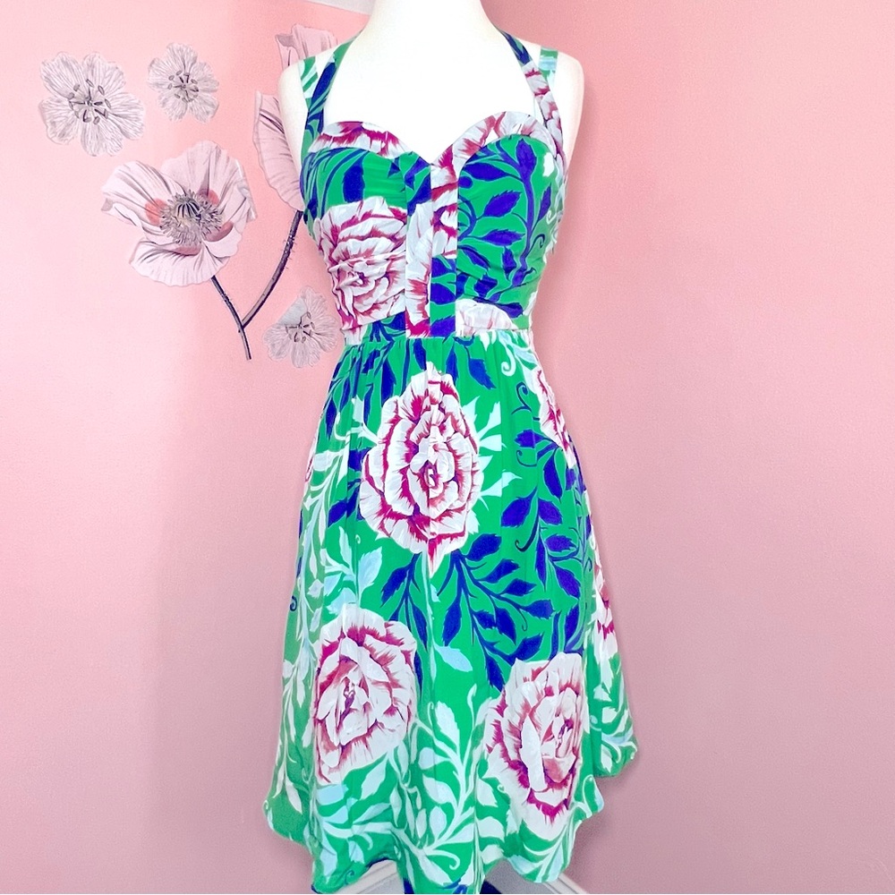 GUC Anthropologie Moulinette Soeurs Dress Green, Pink, Blue Floral Halter 037